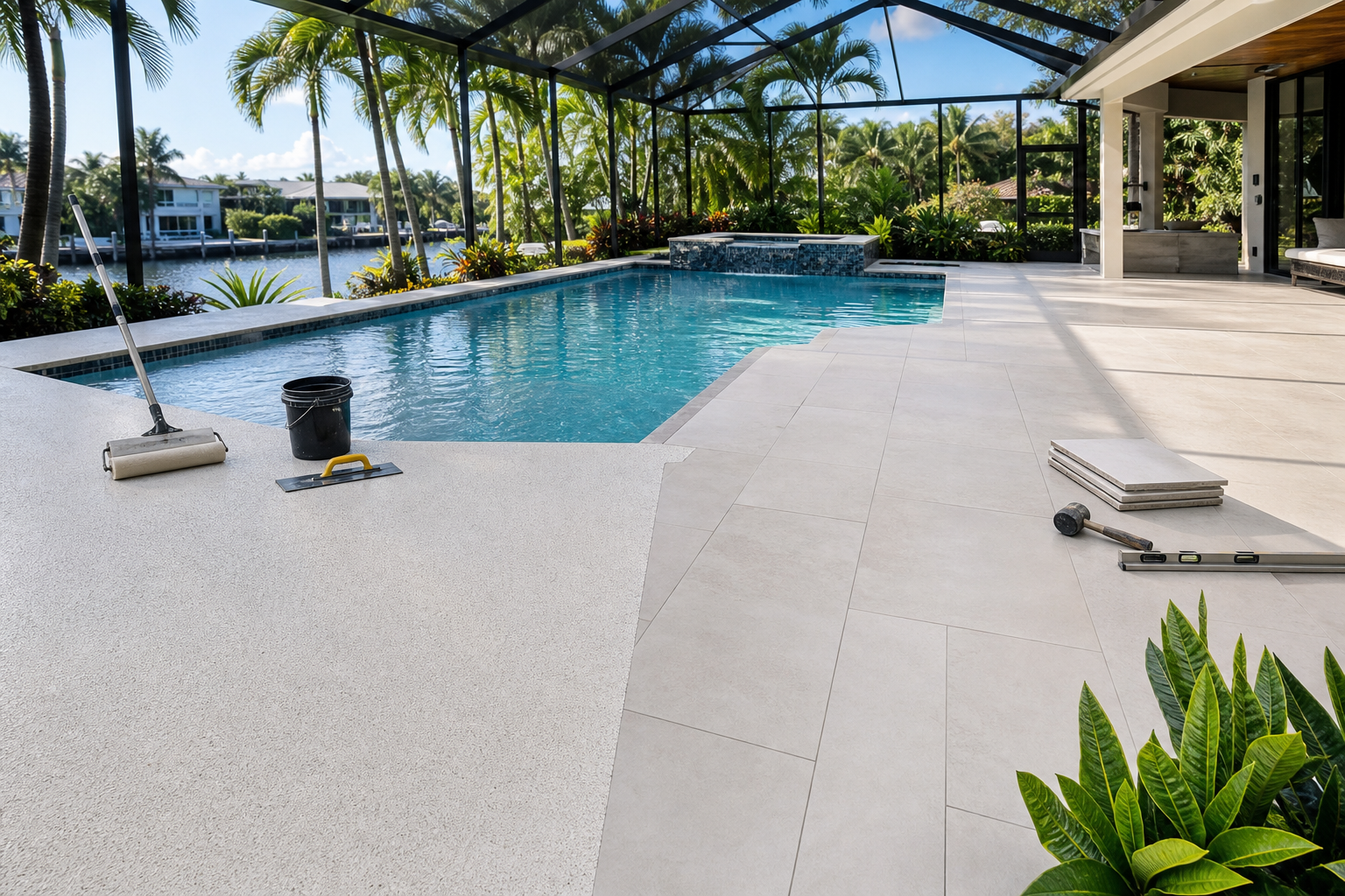 Cool Deck vs Porcelain Pavers for Miami Lanais